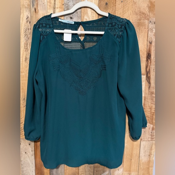 Teal Lace Detail Women's Top 3/4 sleeve - Picture 2 of 2